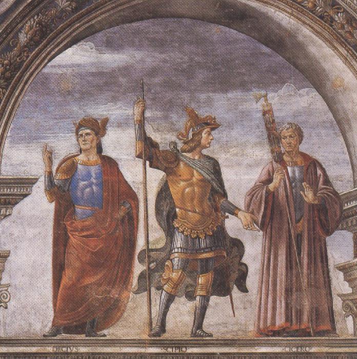 Sandro Botticelli Domenico Ghirlandaio and Assistants,The Roman heroes Decius Mure,Scipio and Cicero (mk36) Germany oil painting art